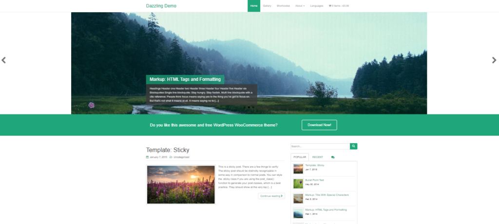 Template WordPress responsivo para blog Dazzling gratutio